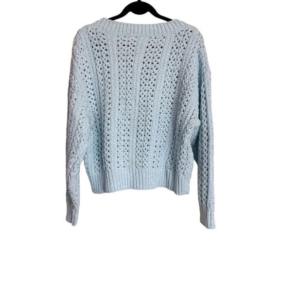 Hello Nite Top Women’s Small Whisper Blue Open Knit V-Neck Sweater NWT - Picture 2 of 9